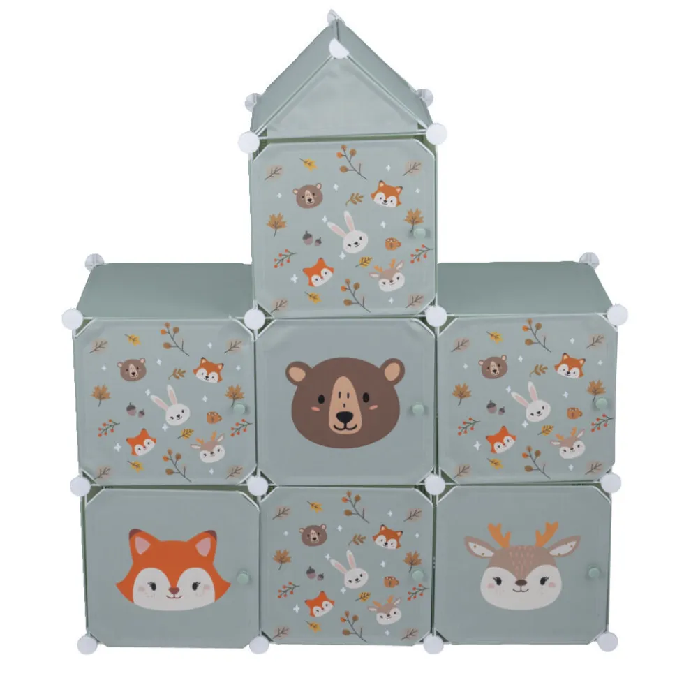 Meuble de rangement enfant forme maison 7 cases modulables 92x32xH108cm