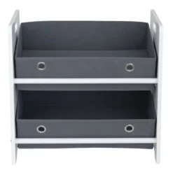 Meuble de rangement enfant 2 niveaux bois blanc et panières grises 50x30xH48cm