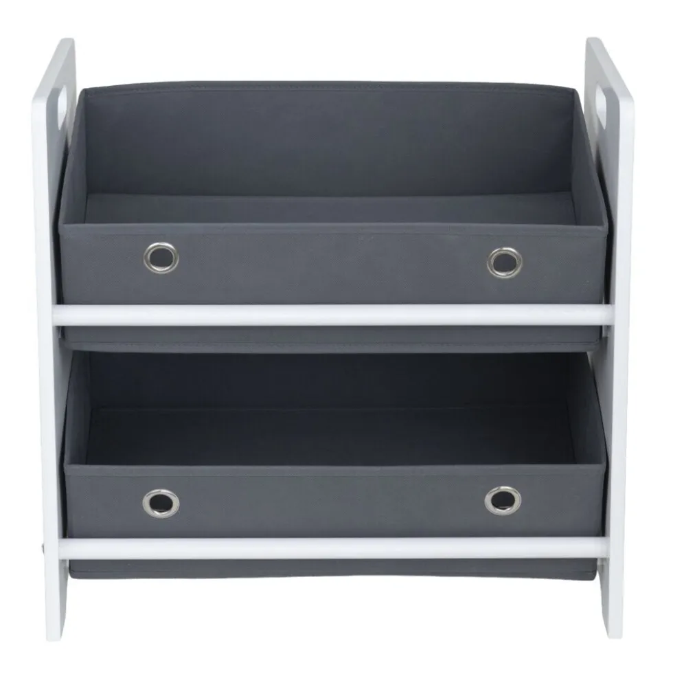 Meuble de rangement enfant 2 niveaux bois blanc et panières grises 50x30xH48cm