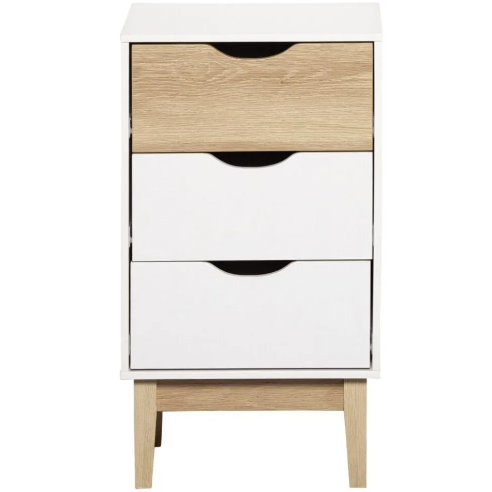 Meuble de rangement Lida 3 tiroirs en bois naturel et blanc