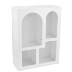 Mini meuble décoratif blanc avec 4 niches arrondies 60x24xH80cm