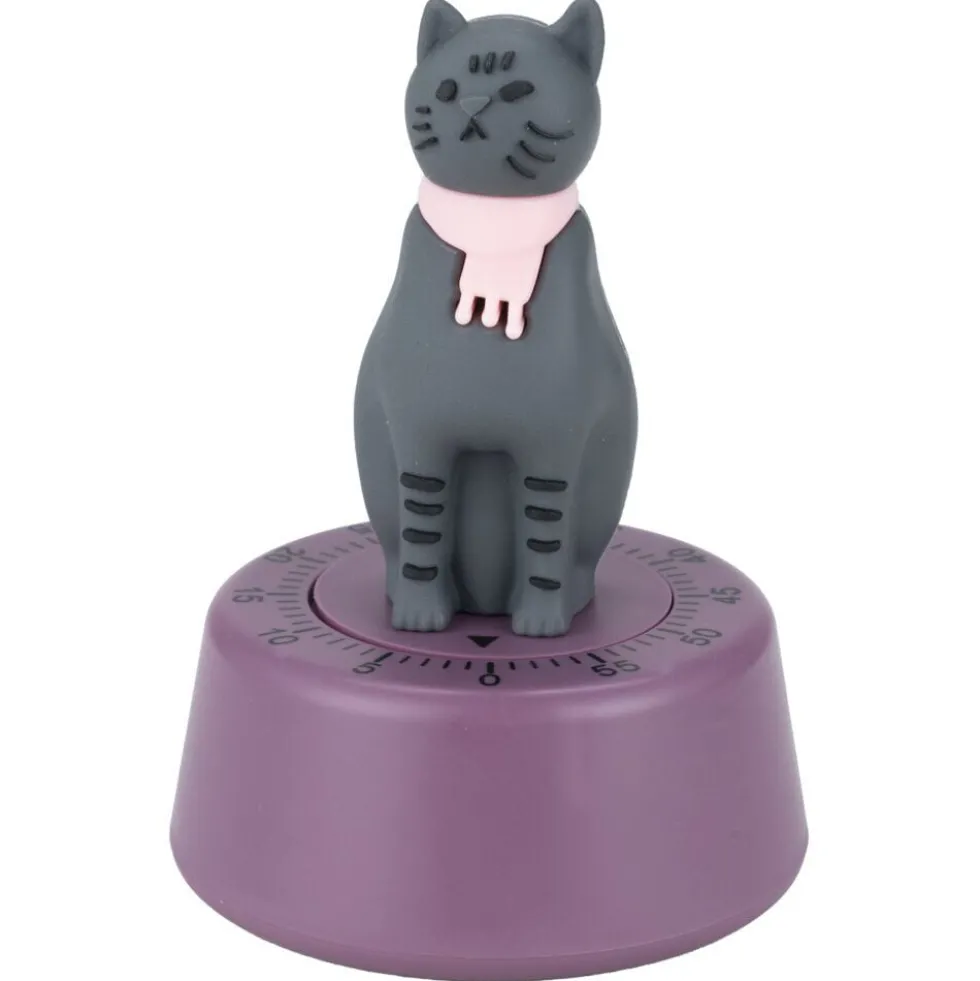 Minuteur cuisine forme chat violet Ø7xH10cm