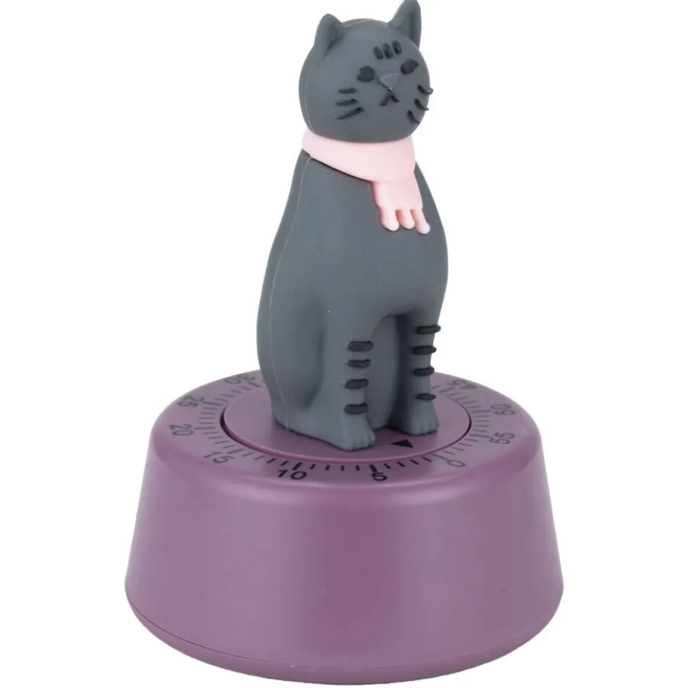 Minuteur cuisine forme chat violet Ø7xH10cm