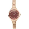 Montre à cadran rond bordeaux avec strass bracelet doré
