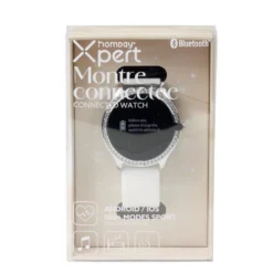 Montre connectée ronde strass bracelet silicone Ø5cm (2 modèles blanc ou rose)