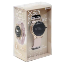 Montre connectée ronde strass bracelet silicone Ø5cm (2 modèles blanc ou rose)