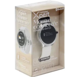 Montre connectée ronde strass bracelet silicone Ø5cm (2 modèles blanc ou rose)