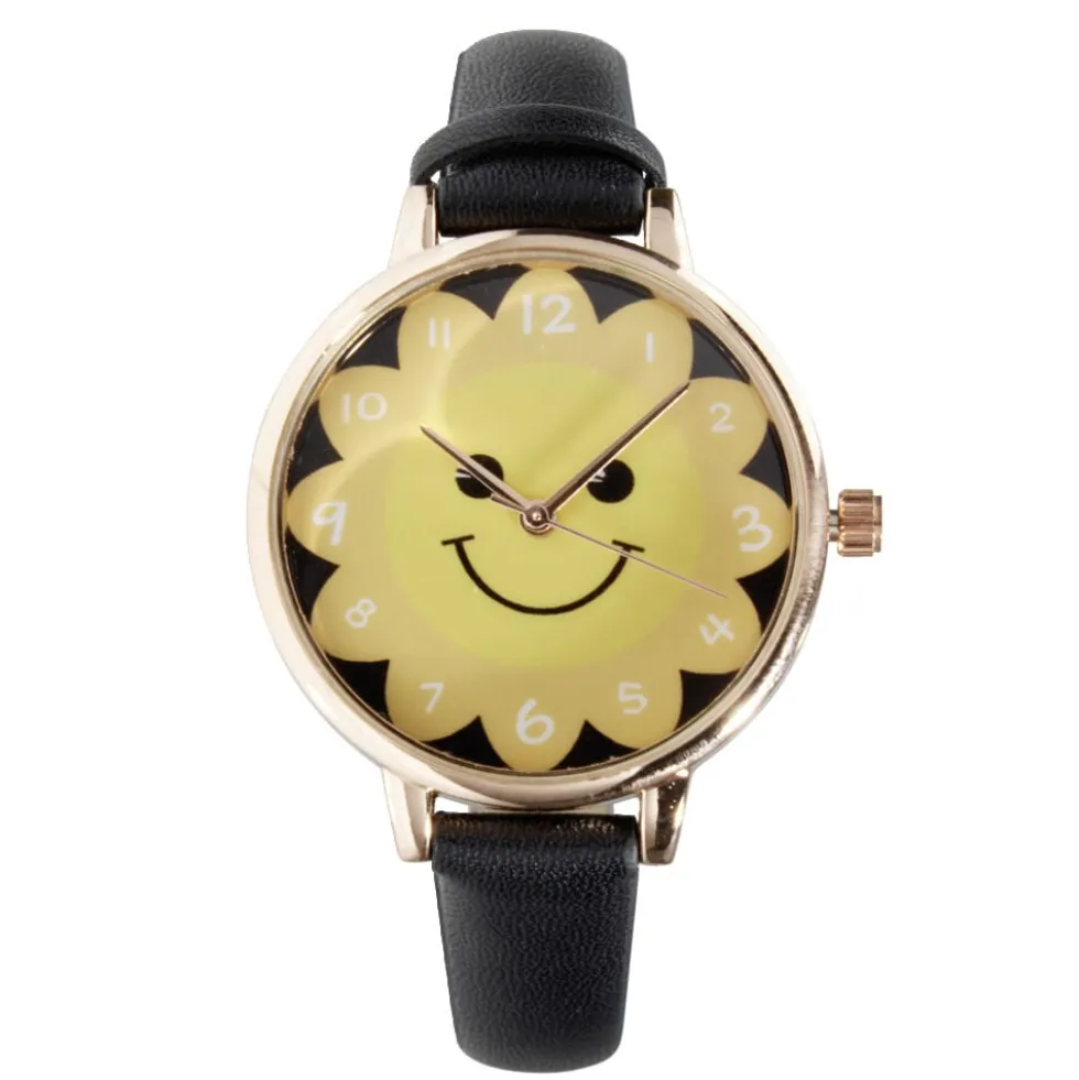 Montre enfant unisexe cadran rond motif soleil bracelet simili Ø3,5xL23cm (2 modèles)