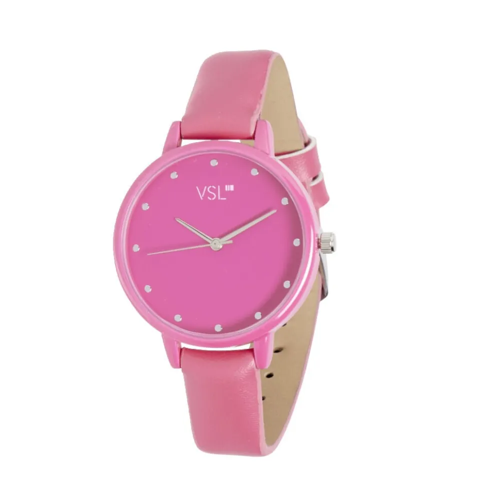 Montre femme bracelet simili cadran rond rose bonbon
