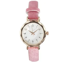 Montre femme cadran rond acier doré Ø2,6xH20,5cm (2 modèles noir ou rose)