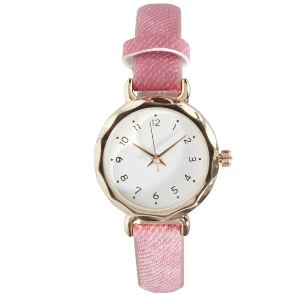 Montre femme cadran rond acier doré Ø2,6xH20,5cm (2 modèles noir ou rose)