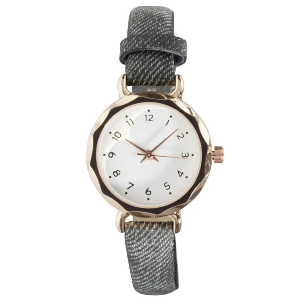 Montre femme cadran rond acier doré Ø2,6xH20,5cm (2 modèles noir ou rose)