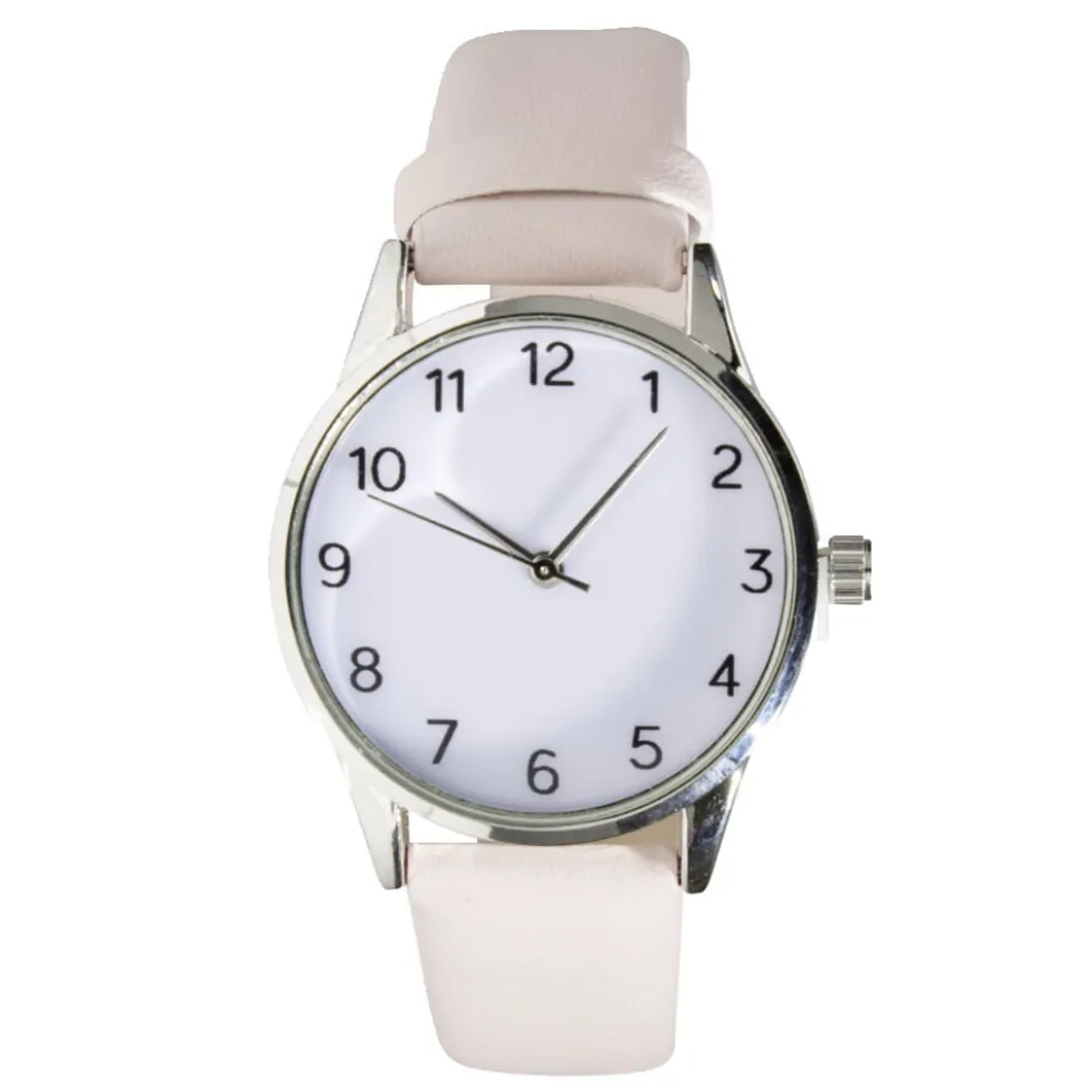 Montre femme cadran rond acier argenté bracelet simili Ø3,5xH23cm (4 modèles)