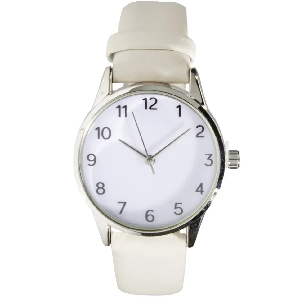 Montre femme cadran rond acier argenté bracelet simili Ø3,5xH23cm (4 modèles)