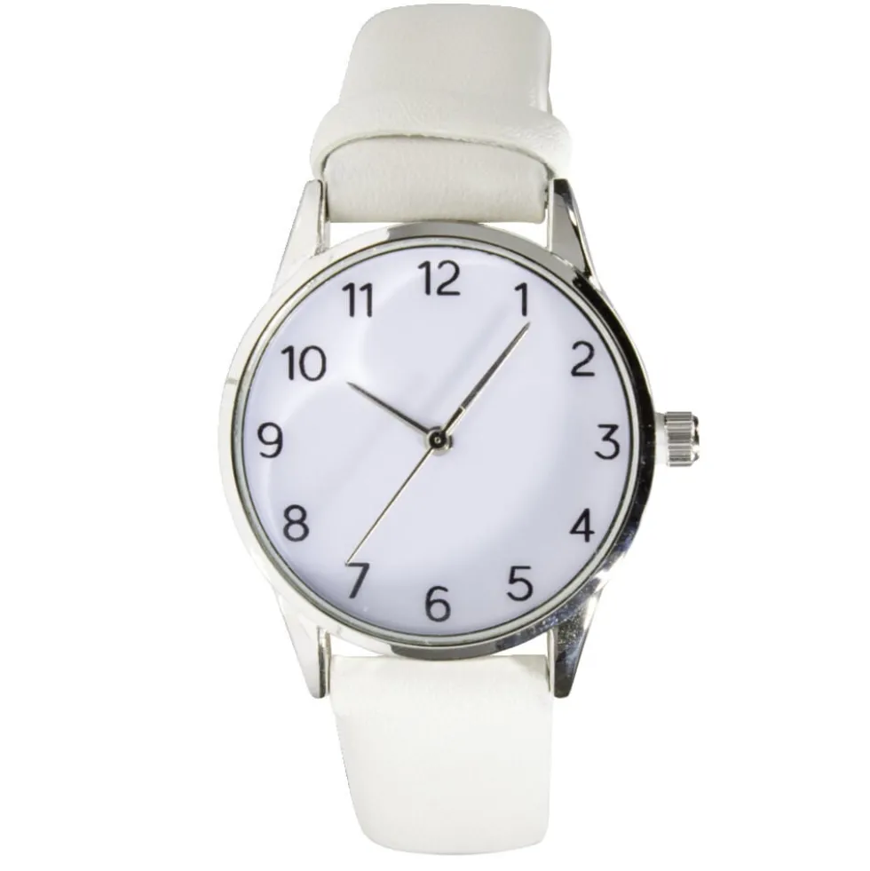 Montre femme cadran rond acier argenté bracelet simili Ø3,5xH23cm (4 modèles)