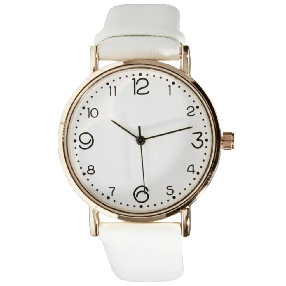 Montre femme cadran rond acier doré bracelet simili Ø3,5xH23cm (4 modèles)