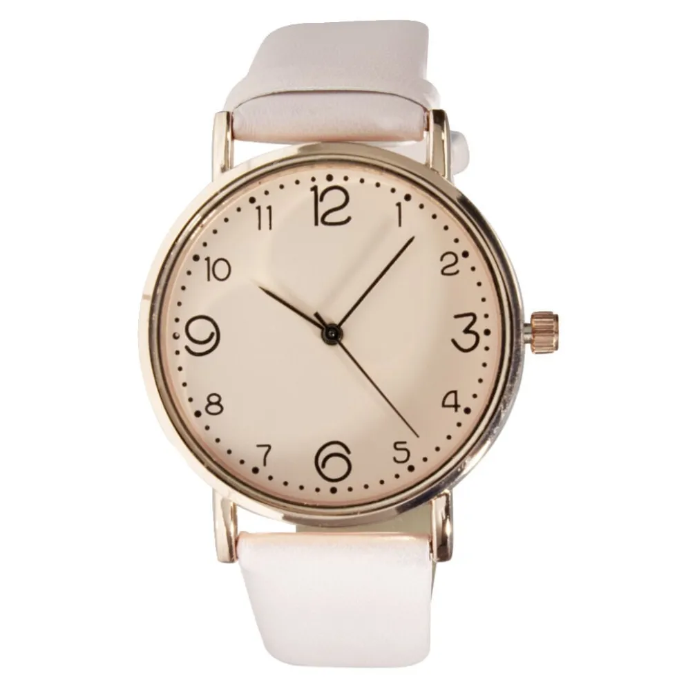 Montre femme cadran rond acier doré bracelet simili Ø3,5xH23cm (4 modèles)