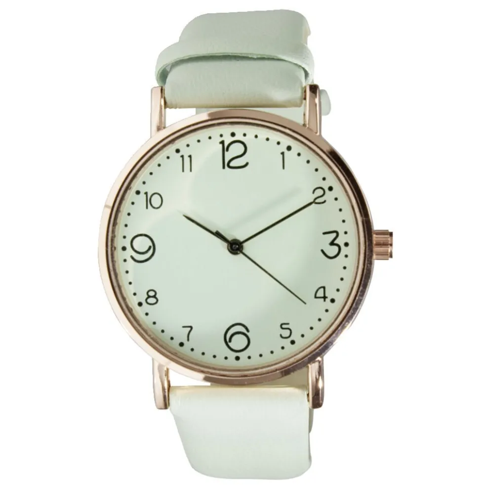 Montre femme cadran rond acier doré bracelet simili Ø3,5xH23cm (4 modèles)