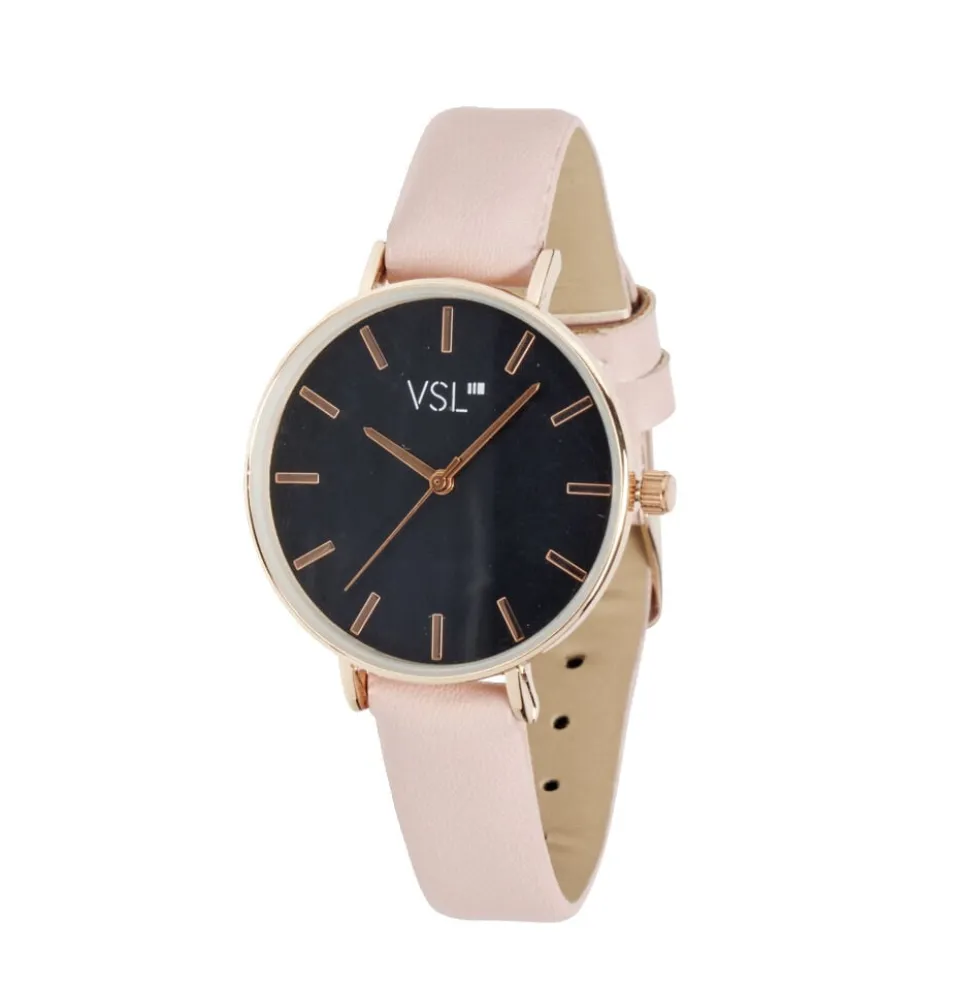 Montre femme cadran rond bracelet simili rose