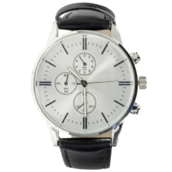 Montre homme cadran rond acier argenté bracelet simili Ø4xH24,5cm