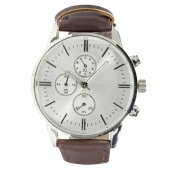Montre homme cadran rond acier argenté bracelet simili Ø4xH24,5cm