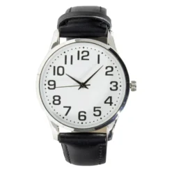 Montre homme cadran rond acier argenté bracelet simili Ø3,5xH23,5cm (2 modèles)
