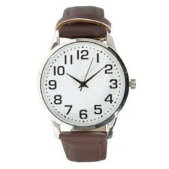 Montre homme cadran rond acier argenté bracelet simili Ø3,5xH23,5cm (2 modèles)