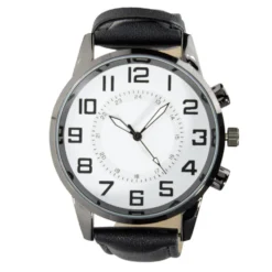 Montre homme cadran rond noir bracelet simili Ø4xH25,5cm (2 modèles)