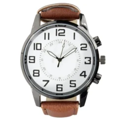 Montre homme cadran rond noir bracelet simili Ø4xH25,5cm (2 modèles)