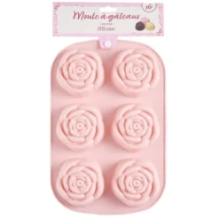 Moule à gâteau x6 fleur rose silicone 16,5x22,5cm