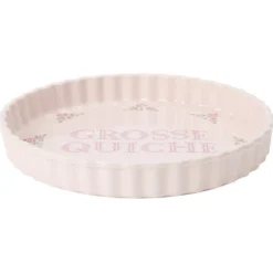 Moule à tarte céramique inscription Grosse Quiche façon point de croix rose Ø27cm