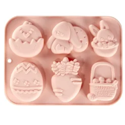 Moule thème Pâques 6 emplacements silicone rose 15x19,5cm