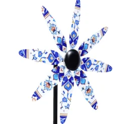 Moulin à vent XL à planter en métal décoré bleu 40,5x23xH180cm