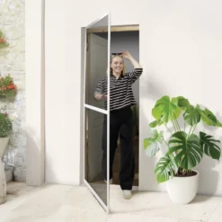 Moustiquaire porte aluminium toile fibre de verre ajustable blanche L100xH210cm