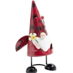 Nain de jardin gnome en métal à poser motif coccinelle 12x8xH21cm