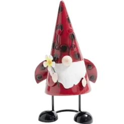 Nain de jardin gnome en métal à poser motif coccinelle 12x8xH21cm