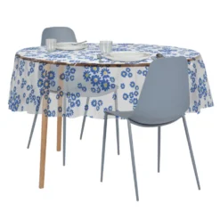 Nappe cristal carrée transparente motif fleur bleue 150x150cm