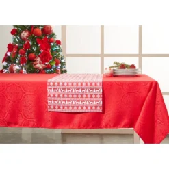 Nappe jacquard rouge motif arabesque L 350 cm