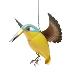 Oiseau décoratif à suspendre métal jaune 20xH15cm
