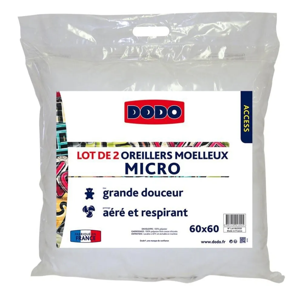 Oreiller carré moelleux Dodo blanc x2