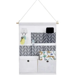 Organisateur mural en tissu 7 poches design beige gris