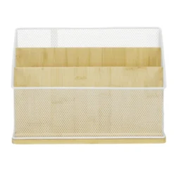 Organiseur de bureau bambou et métal 3 compartiments 29x14xH20cm