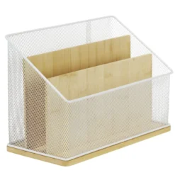 Organiseur de bureau bambou et métal 3 compartiments 29x14xH20cm