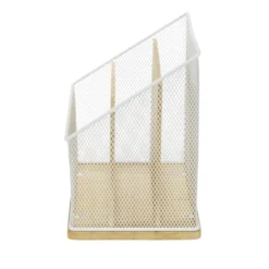 Organiseur de bureau bambou et métal 3 compartiments 29x14xH20cm