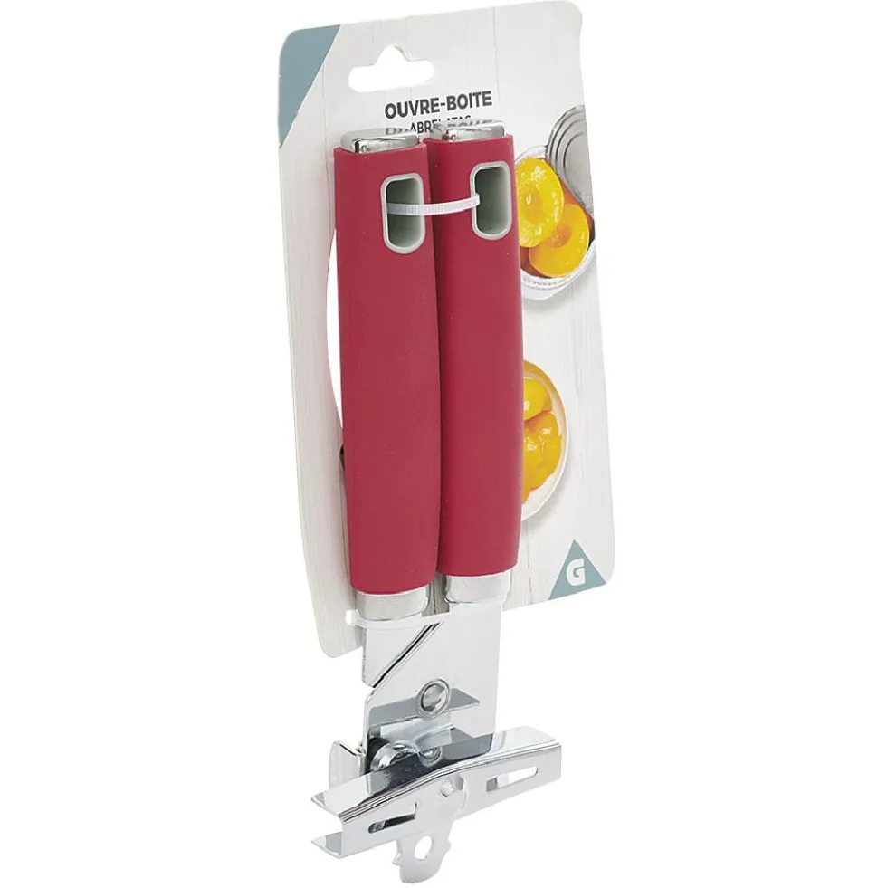 Ouvre boîte inox avec manche en polypropylène rouge