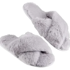 Paire de chaussons à brides croisées femme gris