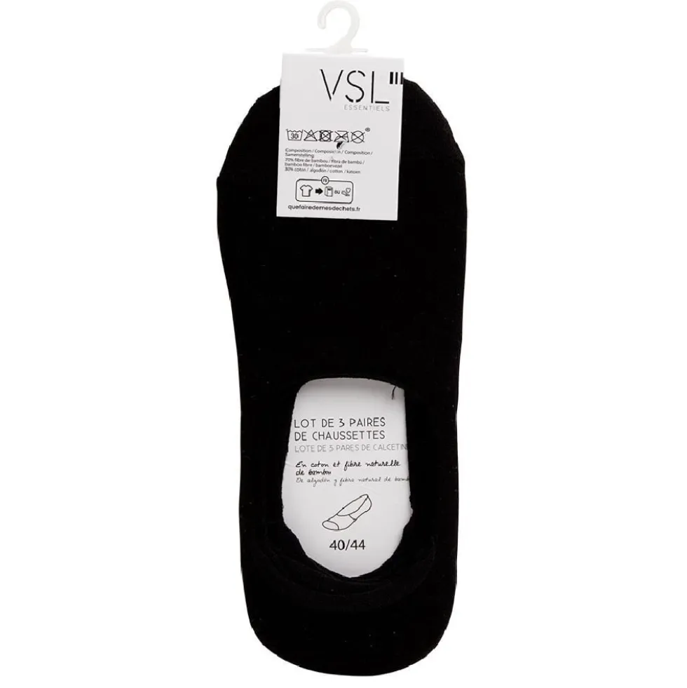Paire de socquettes fibre de bambou et coton noir ou blanc x3