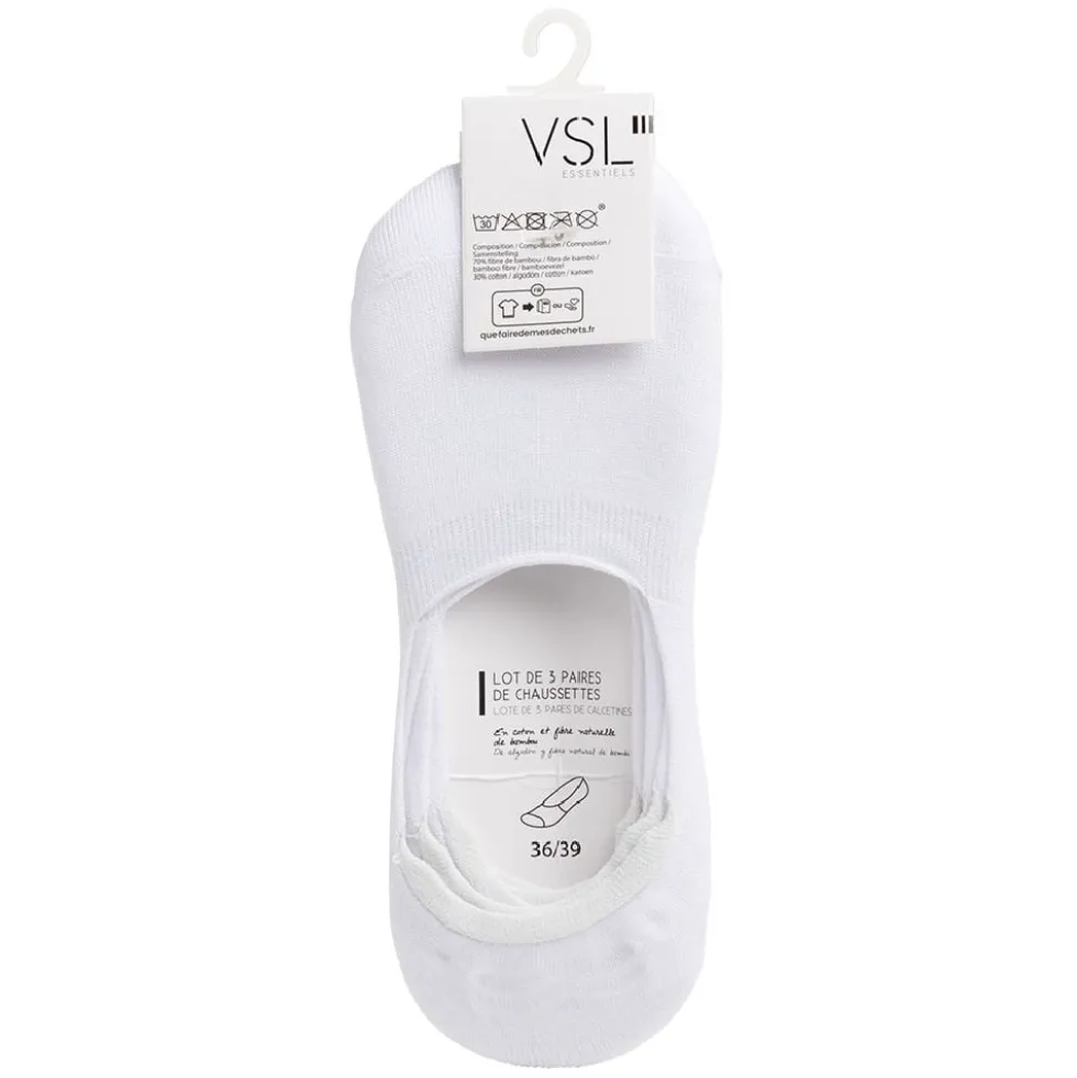 Paire de socquettes fibre de bambou et coton noir ou blanc x3