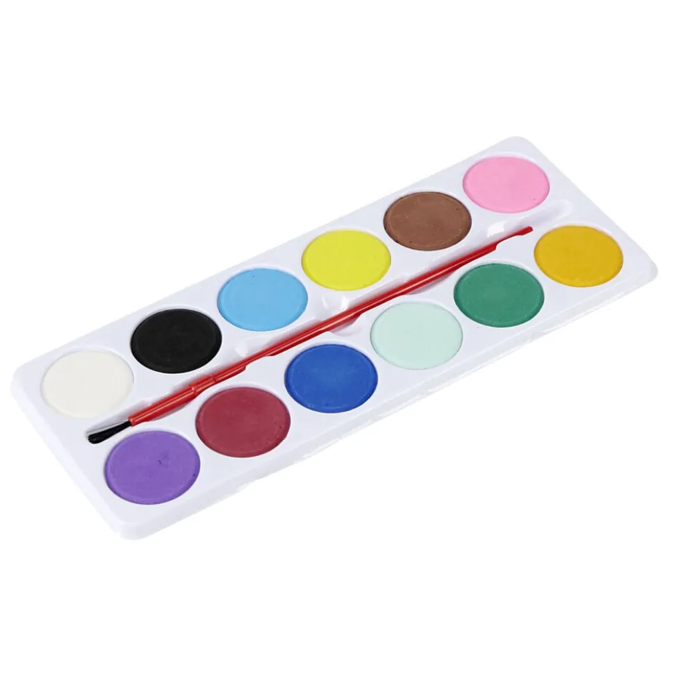 Palette de peinture à l'eau 12 couleurs avec pinceau 8x25cm