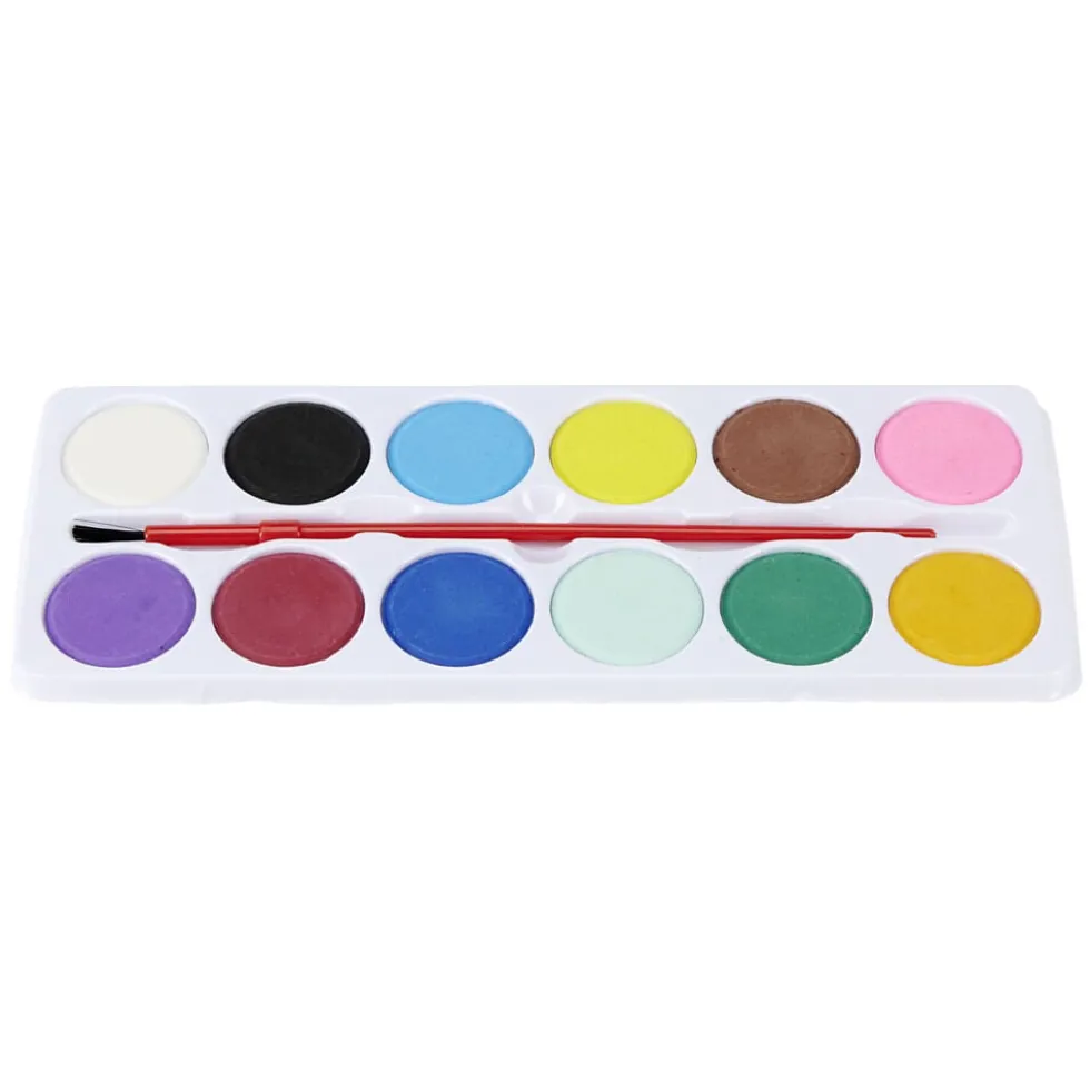 Palette de peinture à l'eau 12 couleurs avec pinceau 8x25cm